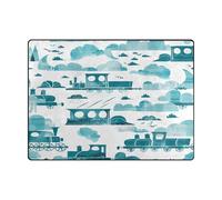 Throw Rugs 4x5 Machine Washable Carpet for Living for Bedroom Home Aesthetic Decor (4'x5' Natural)-Griffin Trains Cloud White Cyan