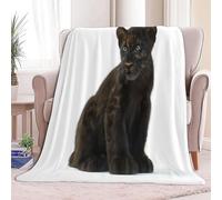 Throw Sherpa Fleece Blanket Animal Little Black Panther Simple White, Non-Shedding, All-season blanket, Cozy Throw for Couch Sofa or Bed - Ideal for Adults Kids Room Décor Gift