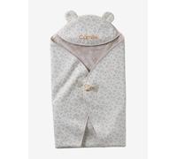 Throw with Hood in Fleece, Plush Lining for Baby printed beige