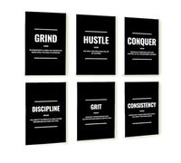Throwback Traits Motivational Wall Art Success Posters - Grind Hustle Execution Motivational Wall Decor For Office, Home Office, Living Room - 6 Set Of Black And White Posters Size 11 x 17 inch