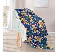 Throws Blanket, Christmas Ginger Bread Man and Candy Cane Faux Fur Warm Soft Fleece Bed Blankets Large Fluffy Autumn Blanket 50 x 60 inch for Sofa Couch Office Travel Camping