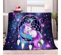 Throws Blanket Dream Catcher Unicorn Purple Starry Sky 130x150 cm Soft Fluffy Blanket, Fleece Blanket, Sofa Blanket, Bedspread, Light and Breathable Travel Blanket fit All Season