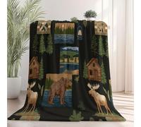 Throws Blankets 100×130 cm, Country Style Patchwork Animals Wooden House Luxurious Super Soft Warm Cosy Sofa Settee Bed Fleece, Black Anti Allergy Kids Adults Blankets for Chair Office Plush