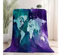 Throws Blankets 100×130 cm, Watercolor World Map Fantasy Luxurious Super Soft Warm Cosy Sofa Settee Bed Fleece, Lake Blue Anti Allergy Kids Adults Blankets for Chair Office Plush