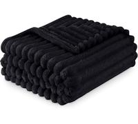 Throws for Sofa Bed, Black Large 200 x 240 Cm Chunky Ribbed Cord Faux Fur Thick Osum Blanket Throw for Winter Ultra Soft Touch Cosy Warm Queen Blankets for Bedroom Living Room Couch