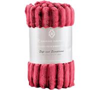 Throws for Sofa Bed, Large 200 x 240 Cm Chunky Ribbed Cord Faux Fur Thick Osum Blanket Throw for Winter Ultra Soft Touch Cosy Warm Queen Blankets for Bedroom Living Room Couch (Red)