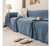 Throws for Sofas Large Blue Waterproof Sofa Throw Blanket Soft Herringbone Chenille Tassels Blankets for Bed Settees Chair Slipcover 1 2 3 4 Seater Couch Cover - 180 x 180 cm