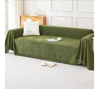 Throws for Sofas Large Green Waterproof Sofa Throw Blanket Soft Herringbone Chenille Tassels Blankets for Bed Settees Chair Slipcover 1 2 3 4 Seater Couch Cover - 180 x 130 cm
