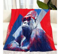 Throws Small Single Blanket for Boys Girls 51 × 59 inch, Flannel Plush Soft Pop Art Traditional Animals Gorilla Throw Adults Children Teens - Red Fleece Blanket for Bed Couch Sofa and TV