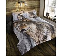 Thru the Lens Wolf Double Quilt Duvet Cover and 2 Pillowcase Set Bed Linen Photographic Print, Polyester-Cotton, Brown