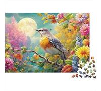 Thrush Perched Under Full Moon 1000 Piece Jigsaw Puzzle Colorful Birds Recycled Cardboard, Great Gift for All Ages 70x50cm/1000pcs