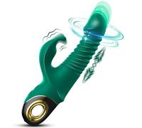 Thrusting Dildo G-spot Rabbit Vibrator - Silicone Realistic Dildo Massager Clitoral Vaginal Stimulator with 9 Vibrating & 5 Telescopic Rotating Modes, Waterproof Adult Sex Toys for Women (Green)