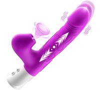 Thrusting Dildo Sucking Rabbit Vibrators for Women, G Spot/Anal Vibrator 10 Thrusting Vibrating and 3 Sucking Modes 3 in 1 Adult Sex Toys