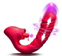 Thrusting Dildo Vibrator Sex Toys - 3 in 1 Clitoral G-Spot Dildo Vibrator with 7 Tongue Licking & Vibrating & Thrusting Modes, Clit Anal Stimulator Anal Butt Plug, Adult Sex Toy for Woman & Couples