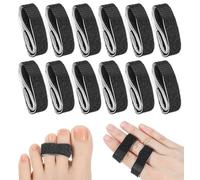 Thrymme 12 Pcs Finger Splints, Finger Buddy Injury Support and Protection for Curled Toes, Adjustable Hook and Loop Straps, 5.5 x 0.5 Inches (14 x 1.3 cm), Black