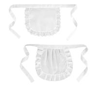 Thrymme 2 PCS White Apron, White Half Maid Apron for Women with Puffy & Lace Design, Adjustable Polyester Cosplay Costume for Party (White, 2 Styles)