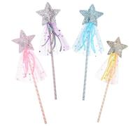 Thrymme 4Pcs Fairy Wands, 11.2-Inch Multicolor Glitter Star Wands, Princess Role Play Props for Birthday Party Favors Wedding Cosplay Gifts
