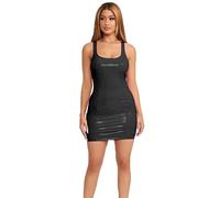 THSCWY Faux Leather Latex Party Club Dress Womens Sexy Scoop Neck Pu Leather Tank Mini Dresses Bodycon for Women Black