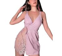 THSCWY Metallic Dress for Women Patent Leather Sex Underwear Suspender Low -Cut Skirt Tight Bag Hip Skirt Sexy Rave Outfit Pink