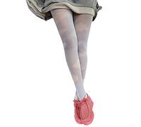 Thseonde Women Funky Printed Tights Colorful Patterned Pantyhose Leggings Sheer Y2k 90s Fun Stockings with Designs (Cloud White, ONE SIZE)