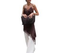 Thseonde Women Silk Satin Lace Top Spaghetti Strap Asymmetrical High Low Tops Side Split Camisole Tank Vest Shirt(Espresso Brown,S)