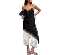 Thseonde Women Silk Satin Lace Top Spaghetti Strap Asymmetrical High Low Tops Side Split Camisole Tank Vest Shirt(Basic Black,S)