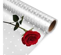 Thsinde Extra Wide Clear Cellophane Wrap Roll with 10 Blue Bows - 100ft x 34in Transparent White Dots Gift Wrapping Film for Baskets, Treats, Holidays, Christmas, Birthdays, Party Deco