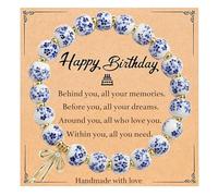 THSOGO Birthday Gift for Women Unique, Birthday Decorations Gifts Ideas Vintage Blue and White Porcelain Bead Bracelet for Her Daughter Friend Sister Mother Wife Grandma Granddaughter, M, 18K