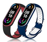 Thsome Strap for Xiaomi Mi Band 7Mi Band 5, Silicone Replacement Wristbands for Xiaomi Mi Band 6, Replaceable Soft Sports Bracelet Compatible with Xiaomi Mi Band 765Amazfit Band 5, Black Red and