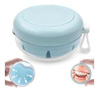 THSTOIC Denture Case & Cup, Travel Retainer Case with Mirror, No-Leak False Teeth Cleaning Container: Full & Partial Dentures Soaking, Denture Bath Holder for Mouth Guards, Braces, Aligners (Blue)