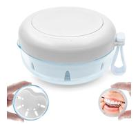 THSTOIC Denture Case & Cup, Travel Retainer Case with Mirror, No-Leak False Teeth Cleaning Container: Full & Partial Dentures Soaking, Denture Bath Holder for Mouth Guards, Braces, Aligners (White)