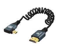 Thsucords 8K Left Angle Micro HDMI to HDMI Coiled Cable,90 Degree HDMI to Micro HDMI Male to Male Spiral Cord, Support 8K@60Hz 4K@120Hz 48Gbps for GoPro Hero, Raspberry Pi 4, Sony Camera(90cm)