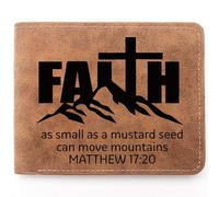 THTCSQ Christian Gifts Leather Wallet Engraved Personalized Leather Wallet Bible Verse Faith Religious Christian Inspirational Gifts, Matthew 17:20, Christian Gifts