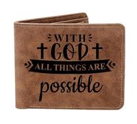 THTCSQ Christian Gifts Leather Wallet with God All Things are Possible Leather Wallet Bible Verse Faith Religious Birthday Christmas for Women Men, with God, Birthday Day