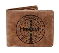 THTCSQ Saint Benedict Gifts,Leather Wallet for Man Engraved Personalized Leather Wallet,Christian Catholic Roman Cross Wallet, Patron Saint Amulet Medal Religion Gifts, Saint Benedict, Leather