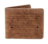THTCSQ To My Husband Leather Wallet for Man Engraved Personalized Leather Wallet Fathers Day Anniversary Wedding Birthday Gifts for Husband from Wife Valentine’s Day Gifts, FOREVER, To My Husband Gift
