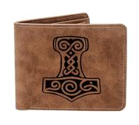 THTCSQ Vikings Gift,Leather Wallet for Men, Engraved Personalized Leather Wallet,Nordic Norse Amulet wallet,Vikings Warrior wallet Norse Gods Gifts, Thor Hammer