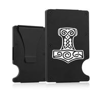THTCSQ Vikings Gift,Minimalist Personalized Engraved Metal Wallet,Slim Wallet for Men,Nordic Norse Amulet wallet,Vikings Warrior wallet Norse Gods Gifts, Thor Hammer, Vikings