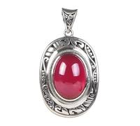 THTHT 925 Sterling Silver Pendant for Women's Necklace, Classical Red Oval Creative Vintage Sweater Chain Pendant
