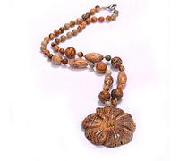 THTHT Natural Stone Pendant Necklace Rose Flower Pendant With Beads Fashion Lucky Cure Crystal Sweater Chain Lady Bohemian Yoga Reiki Jewelry Charm,Picture Stone