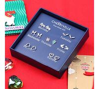 THTHT Stud Earrings S925 Women'S Earrings One Week Set Snowflake Star Christmas Tree Bunny Simple Mini Beautiful Fashion Exquisite Jewelry Set