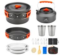 THTYBROS 17-Piece Camping Cookware Set, Hard Anodised Aluminium Pot Pan Kettle with 2 Stainless Steel Cups Plates Cutlery for Outdoor Hiking Backpacking Picnic