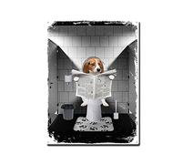THUANCKY Metal Sign Beagle Dog Reading The Newspaper On Toilet Metal Sign Wall Decor for Garage or Man Cave Bar 12x16inch Tin Sign