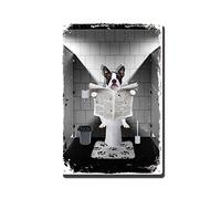 THUANCKY Metal Sign Boston Terrier Reading The Newspaper On Toilet Room Man Cave Art Decorations Metal Sign Wall Decor Tin Signs 8x12inch Tin Sign