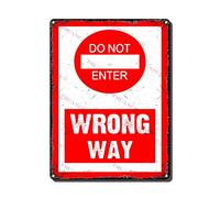THUANCKY Retro Tin Sign Metal Sign Warning Do Not Enter Wrong Way Metal Tin Sign Business Retail Store Indoor & Outdoor Home Bar Store Retro Wall Poster Home Large Gate Driveway 12x16inch