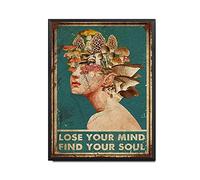 THUANCKY Retro Tin Sign Mushroom Lose Your Mind Find Your Soul Wall Decor Man Cave Garage Far Bar Pub-12x16inch-Metal Frame