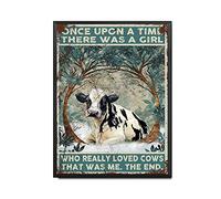 THUANCKY Retro Tin Sign Once Upon A Time There was A Girl Who Really Loved Cows That was Me The End for Man Cave Garage Bar Pub Home-12x16inch-Metal Frame