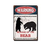 THUANCKY Vintage Tin Sign Beware of The Bear Tin Signs Warning Metal Sign for Home Bar Coffee Retro Wall Decor-8x12inch-Tin Sign