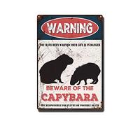 THUANCKY Vintage Tin Sign Beware of The Capybara Tin Signs Warning Metal Sign for Home Bar Coffee Retro Wall Decor-8x12inch-Tin Sign