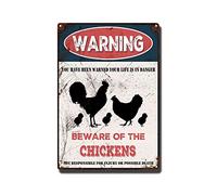 THUANCKY Vintage Tin Sign Beware of The Chickens Tin Signs Warning Metal Sign for Home Bar Coffee Retro Wall Decor-8x12inch-Tin Sign